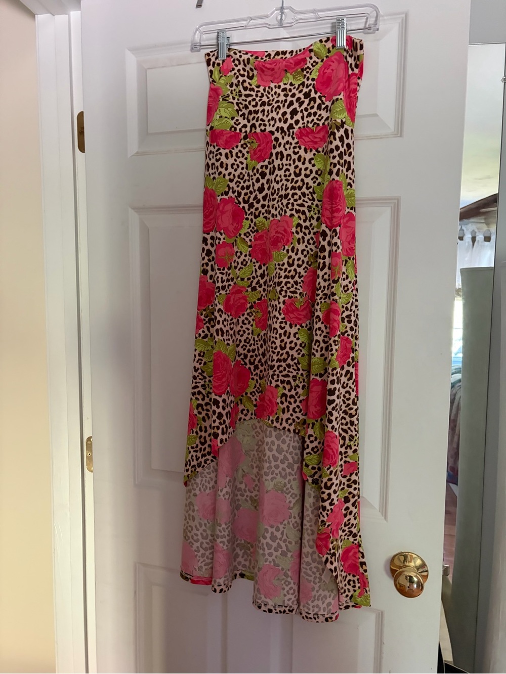 LuLaRoe Pink Floral Leopard High-Low Skirt